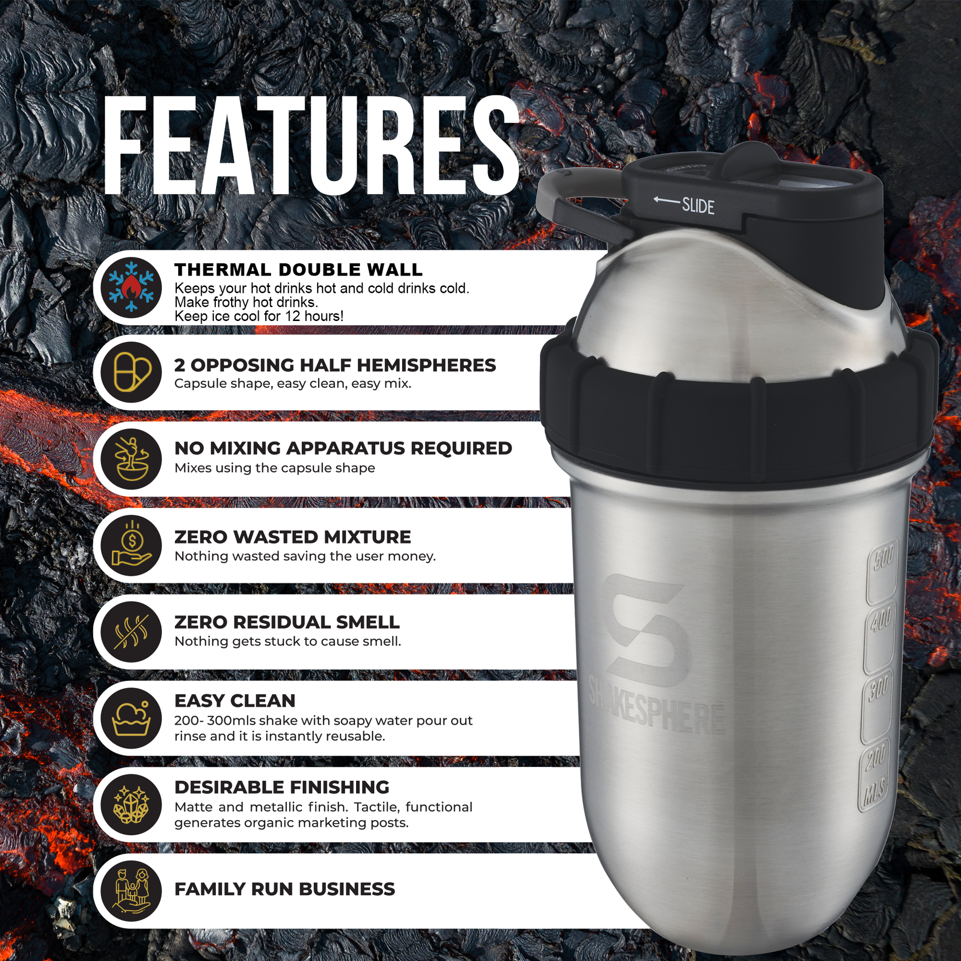 Protein shaker bottle 700mls "Tumbler" Double Wall Steel Original　- 販売準備中 -