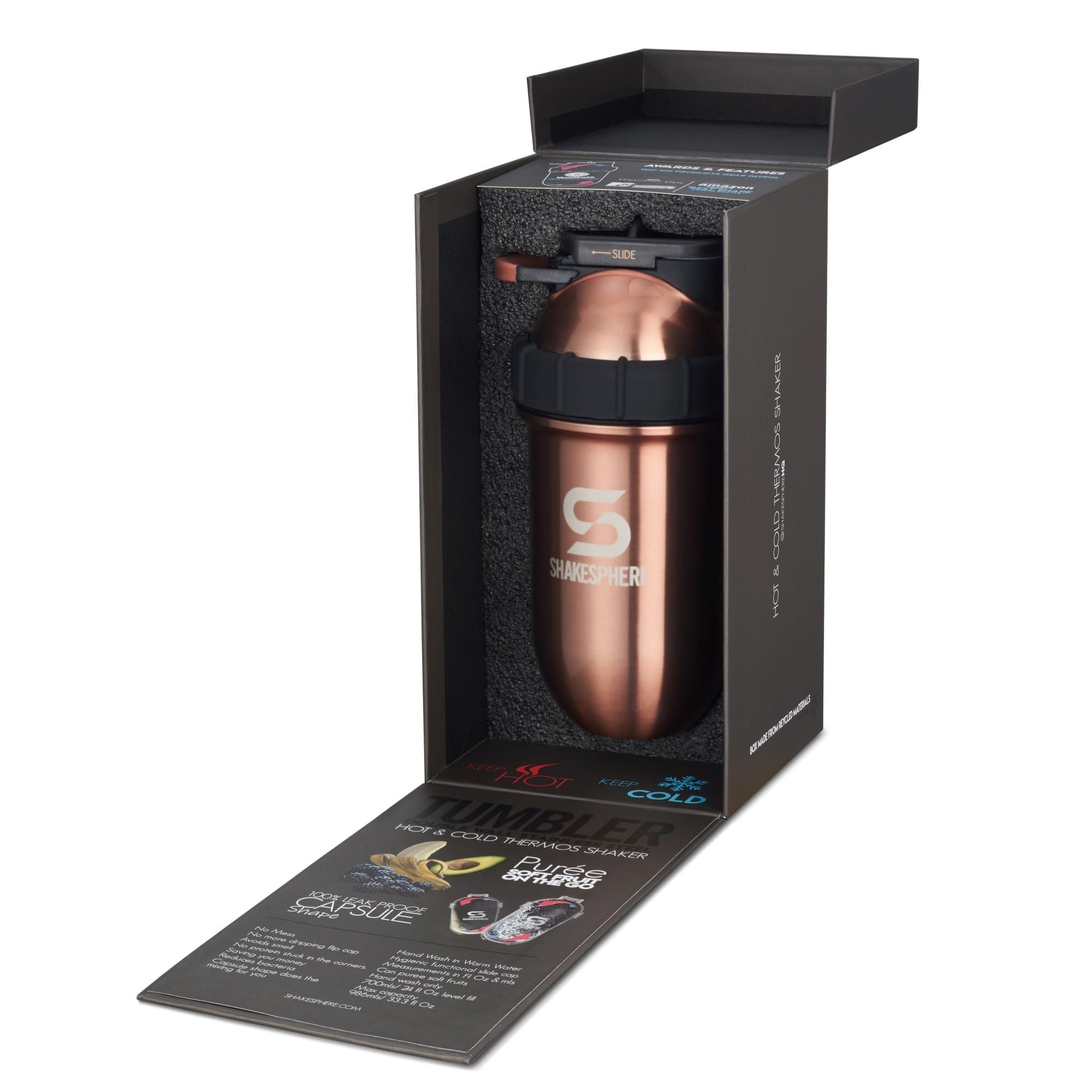 Protein shaker bottle 700mls "Tumbler" Double Wall Steel Copper　- 販売準備中 -
