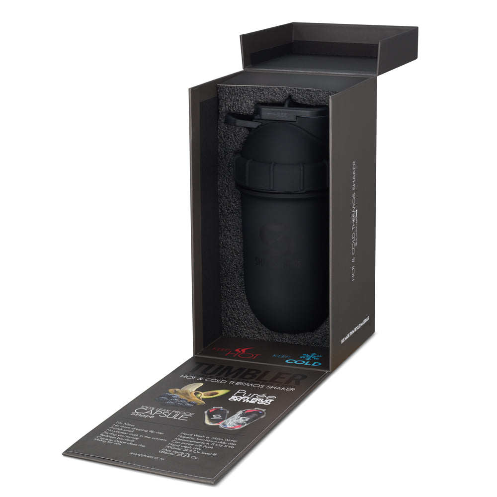 Protein shaker bottle 700mls "Tumbler" Double Wall Steel Matte Black　- 販売準備中 -