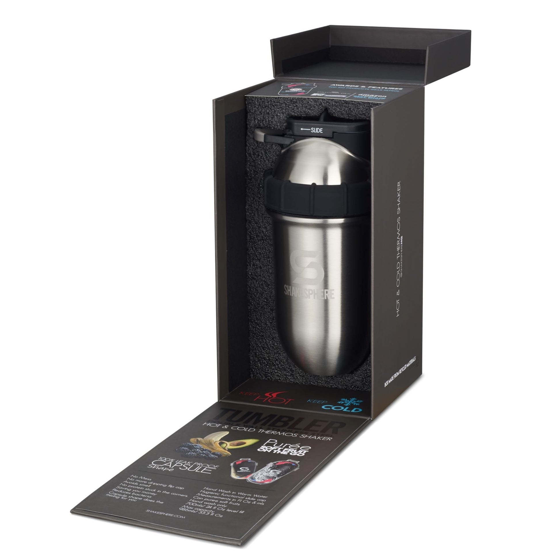 Protein shaker bottle 700mls "Tumbler" Double Wall Steel Original　- 販売準備中 -