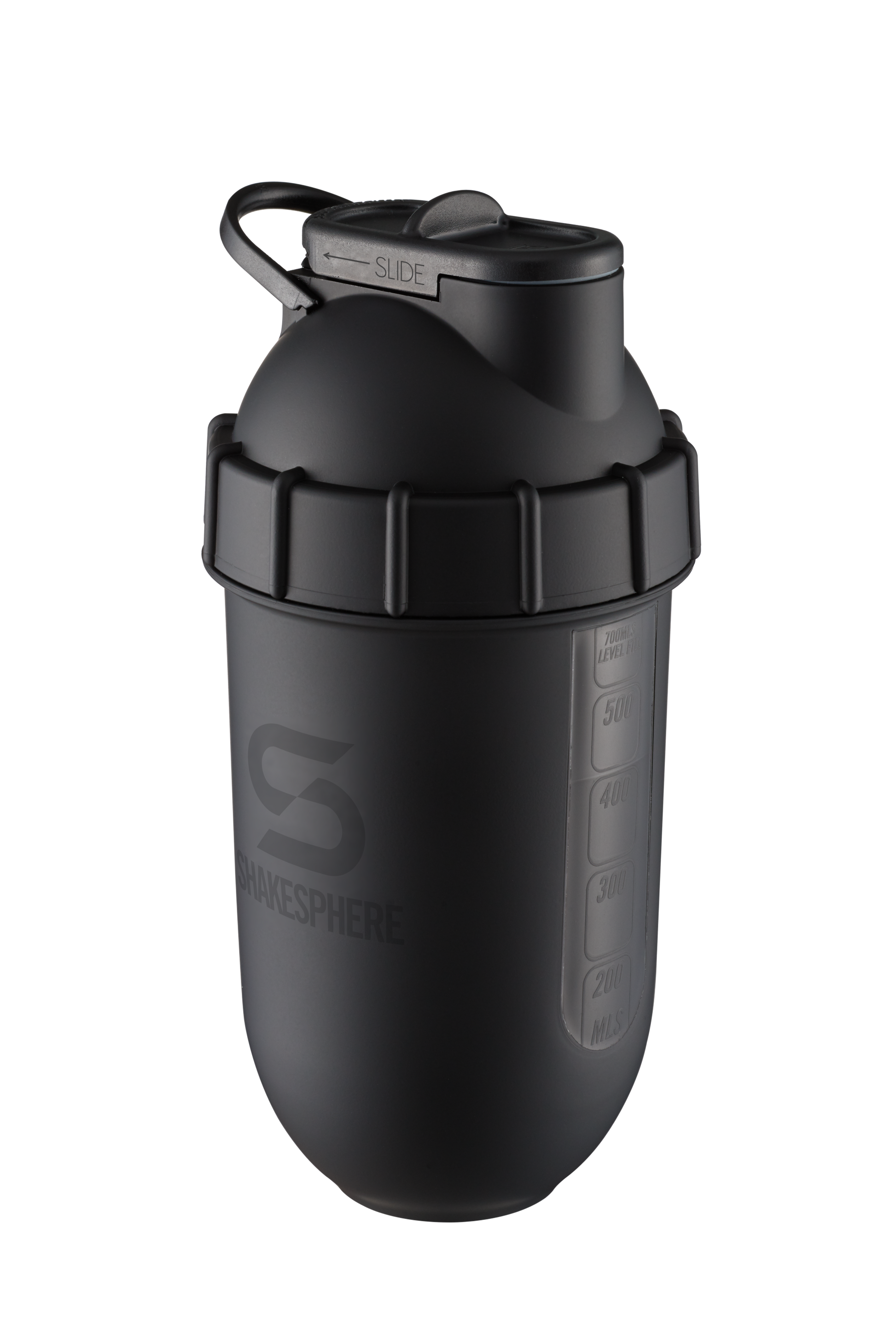 Protein shaker bottle 700mls "Tumbler View" Matte Black/Black Window　- 販売準備中 -