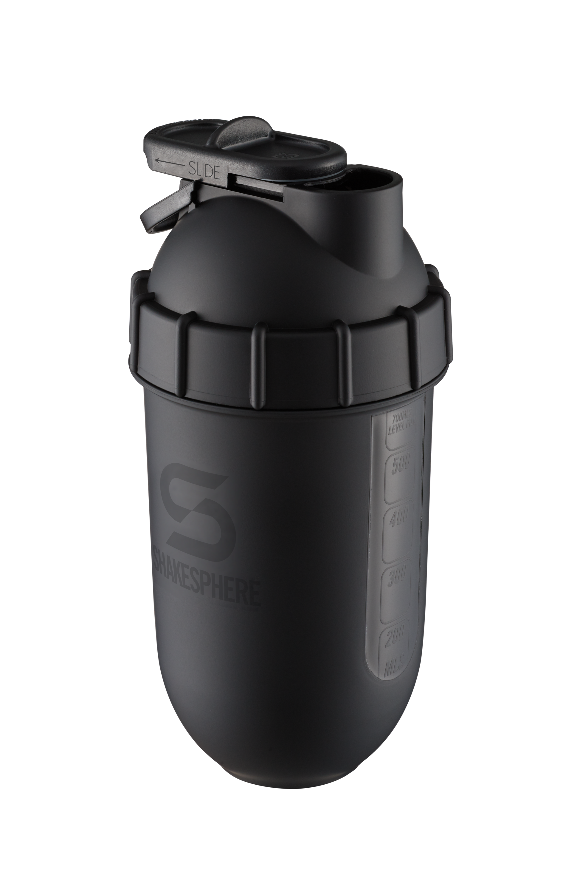 Protein shaker bottle 700mls "Tumbler View" Matte Black/Black Window　- 販売準備中 -