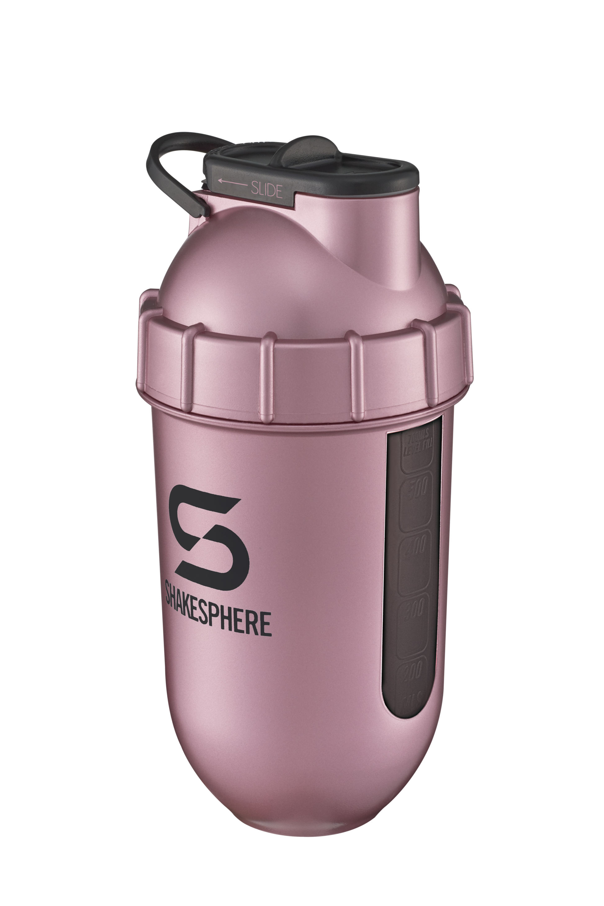 Protein shaker bottle 700mls "Tumbler View" Rose Gold/Black Logo/Black Window　- 販売準備中 -