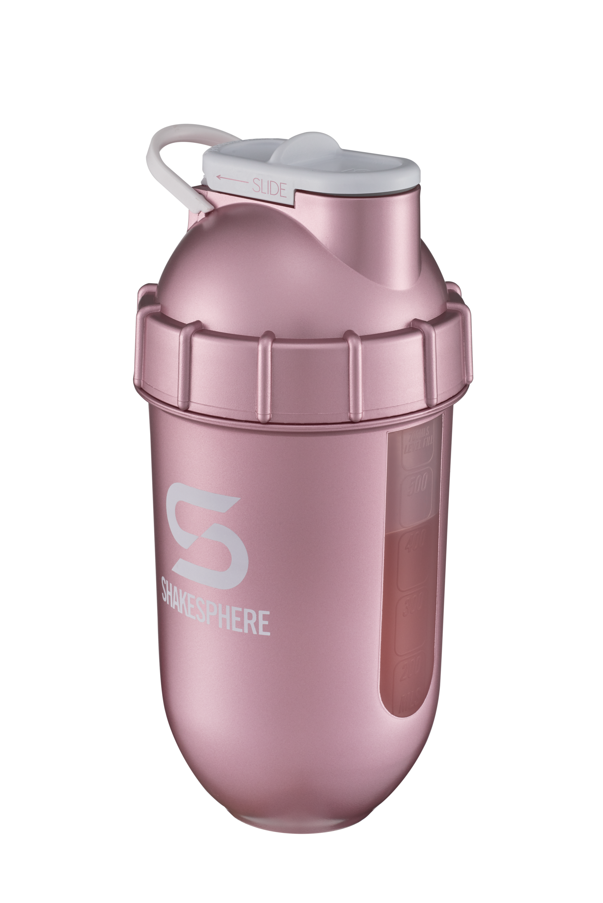 Protein shaker bottle 700mls "Tumbler View" Rose Gold/White Logo/Clear Window　- 販売準備中 -