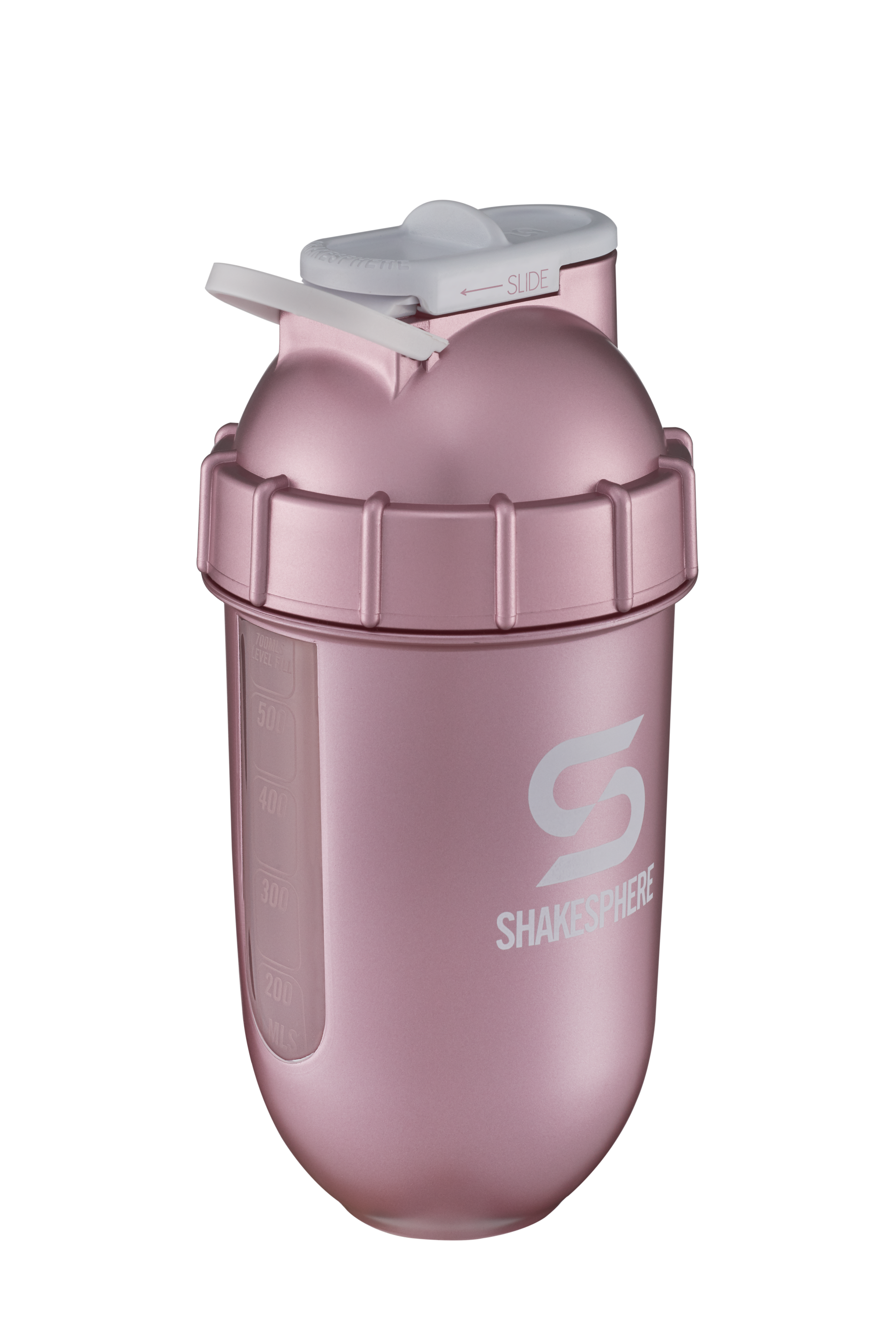 Protein shaker bottle 700mls "Tumbler View" Rose Gold/White Logo/Clear Window　- 販売準備中 -