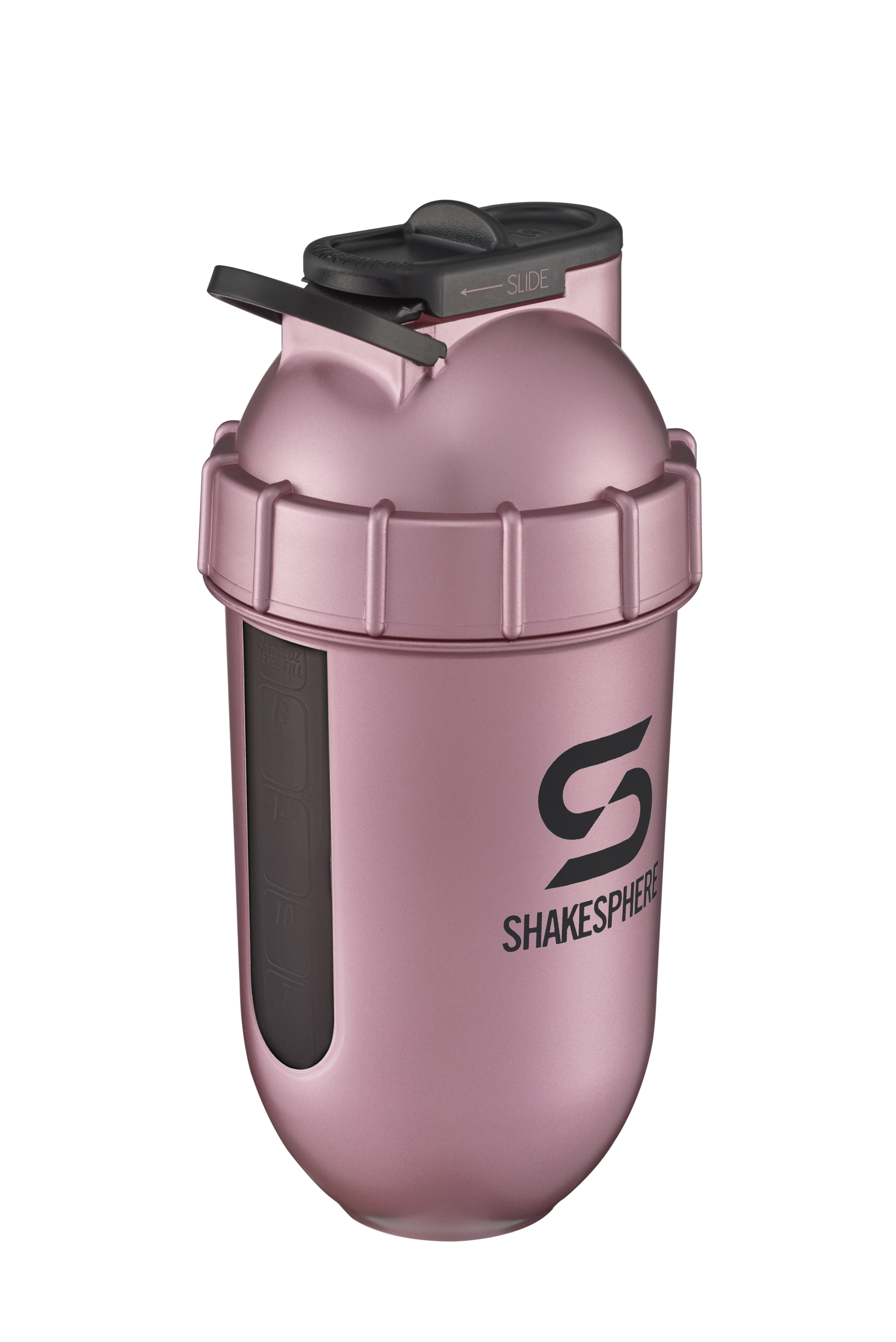 Protein shaker bottle 700mls "Tumbler View" Rose Gold/Black Logo/Black Window　- 販売準備中 -