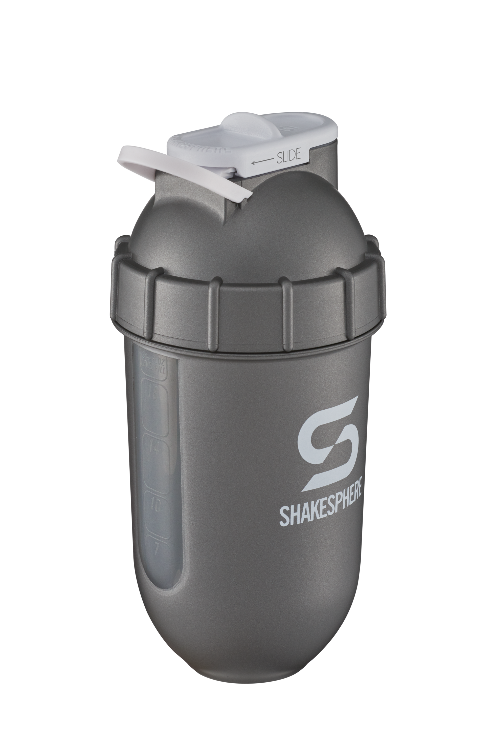 Protein shaker bottle 700mls "Tumbler View" Gun Metal/White Logo/Clear Window　- 販売準備中 -