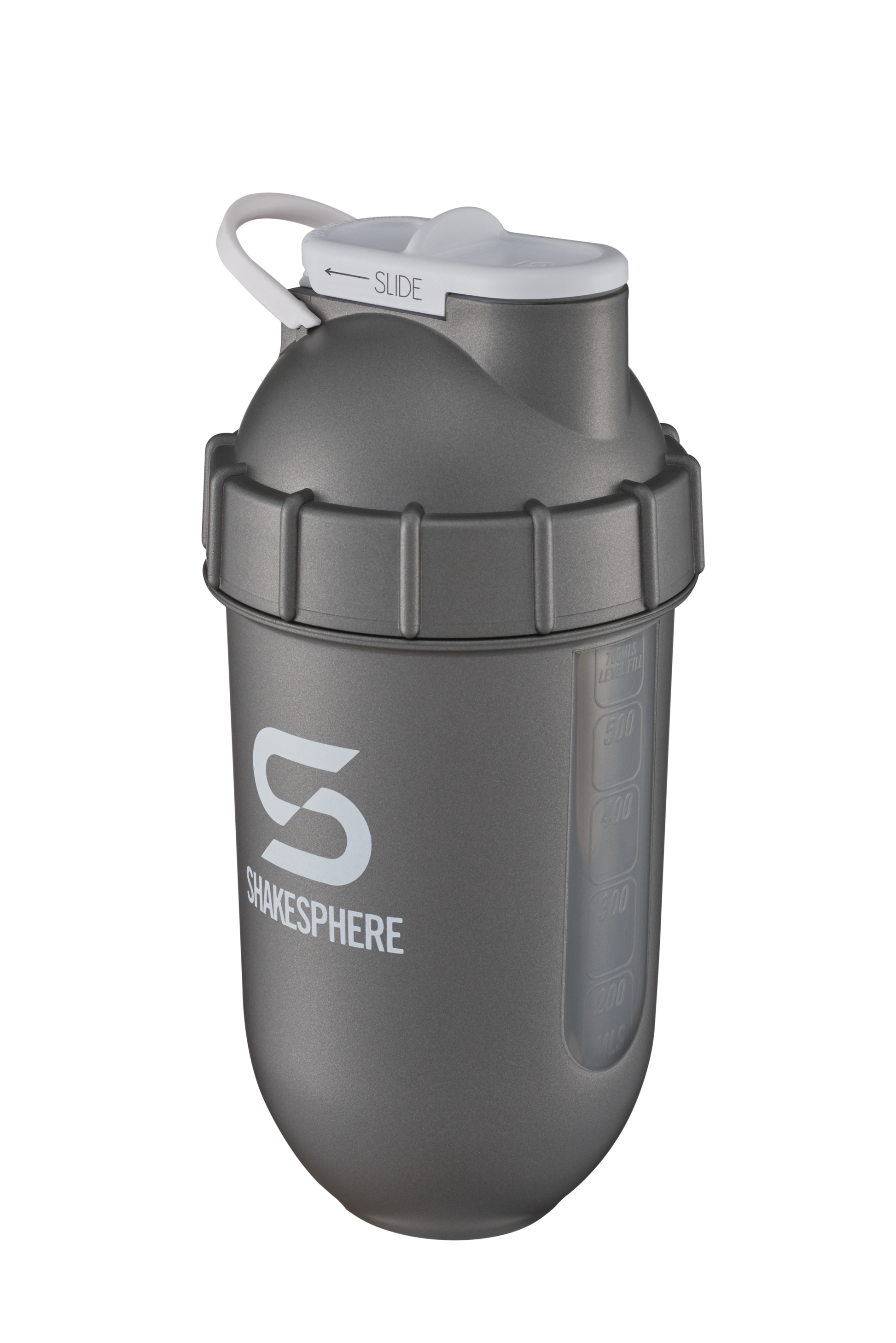 Protein shaker bottle 700mls "Tumbler View" Gun Metal/White Logo/Clear Window　- 販売準備中 -