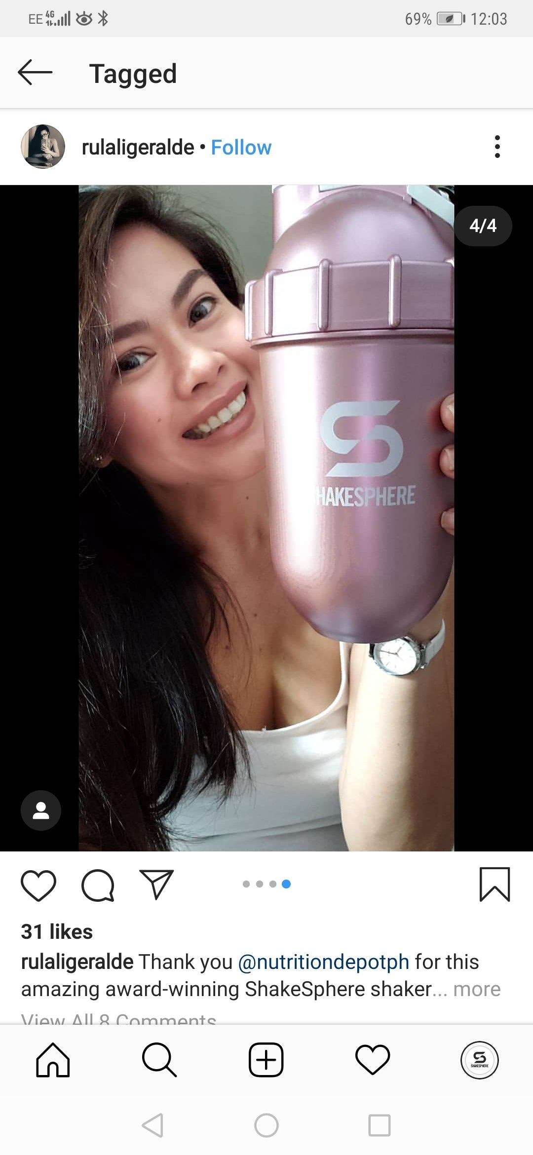 Protein shaker bottle 700mls "Tumbler Original" Rose Gold/White Logo