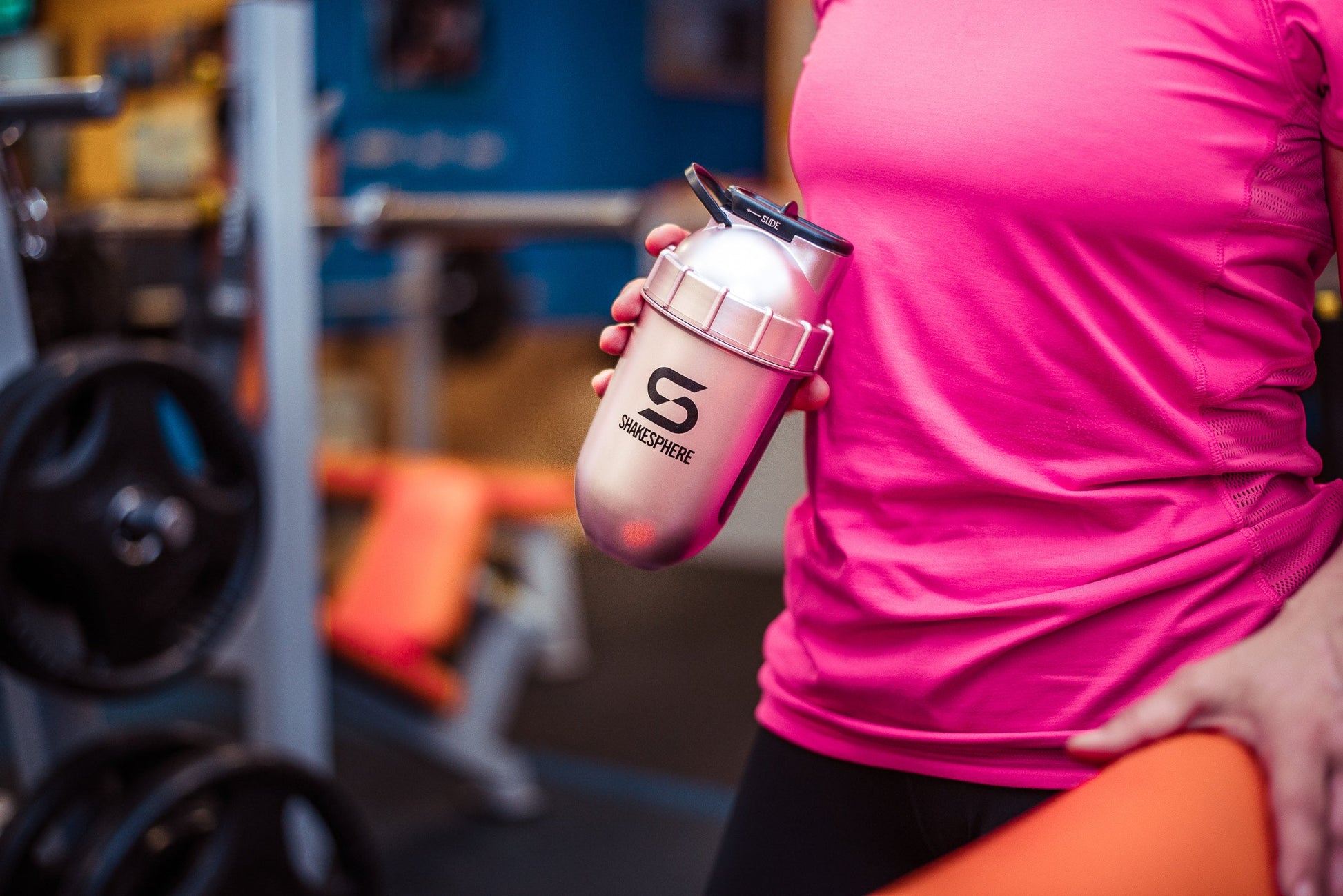 Protein shaker bottle 700mls "Tumbler View" Rose Gold/Black Logo/Black Window　- 販売準備中 -